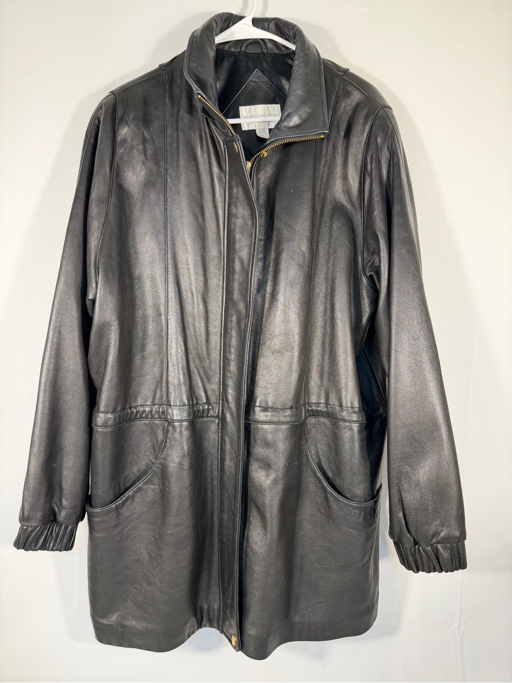 Worthington Genuine Lambskin Leather Black Long Coat XL